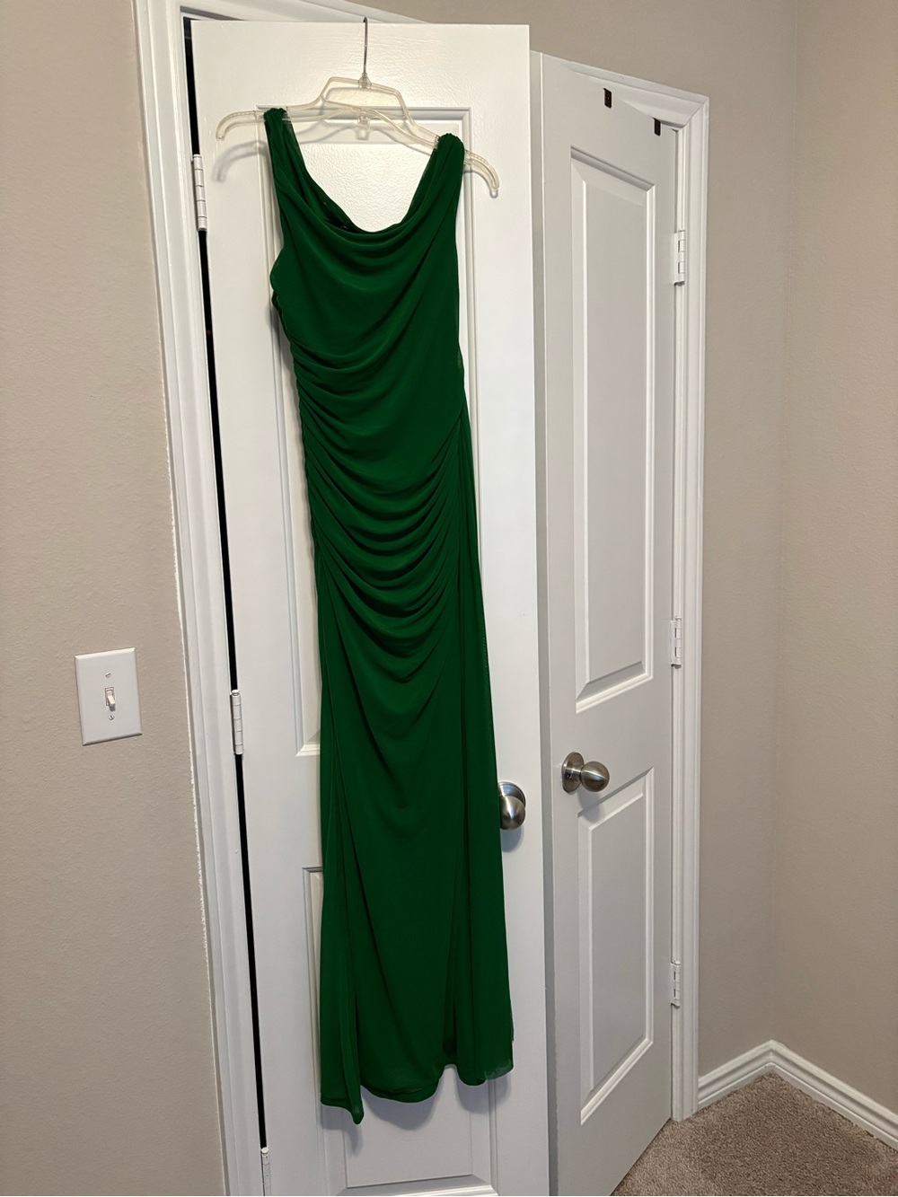 Elegant Green Draped Evening Gown